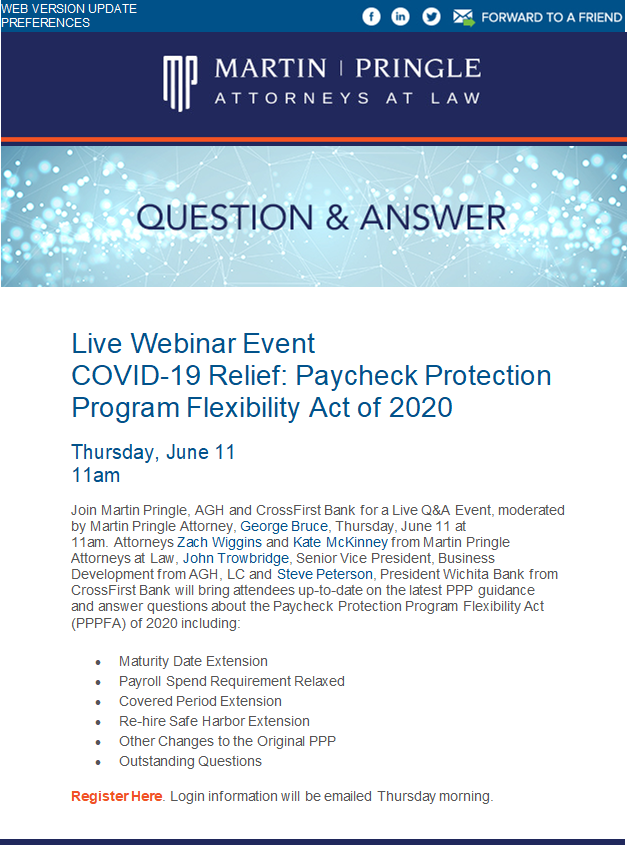 Live Webinar Event COVID-19 Relief: Paycheck Protection Program Flexibility Act of 2020