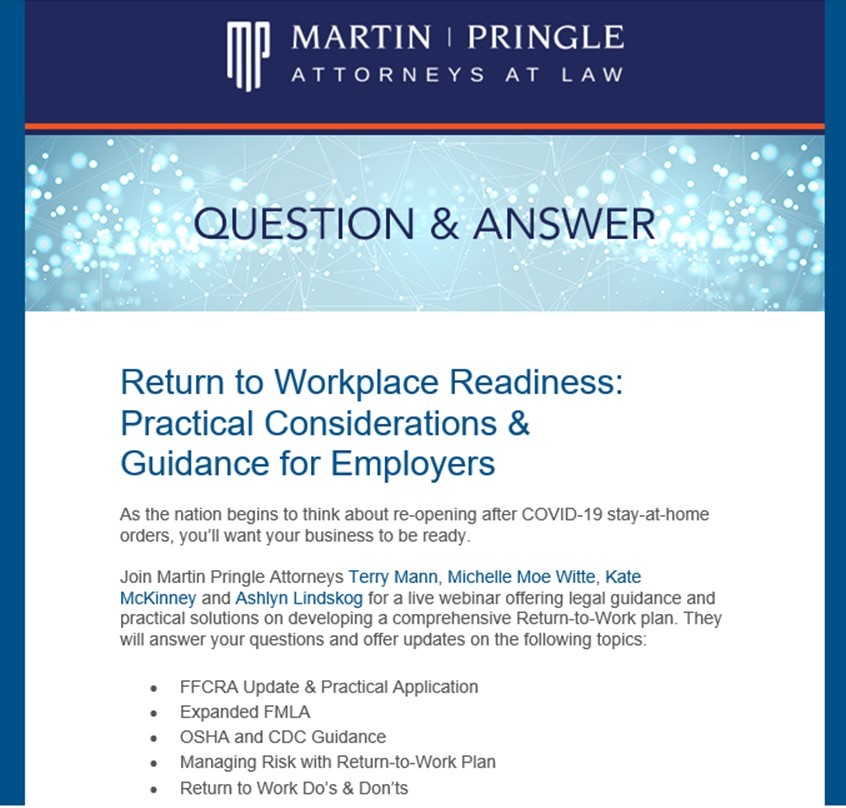 Live Webinar Event: Return to Workplace Readiness: Practical Considerations & Guidance for Employers